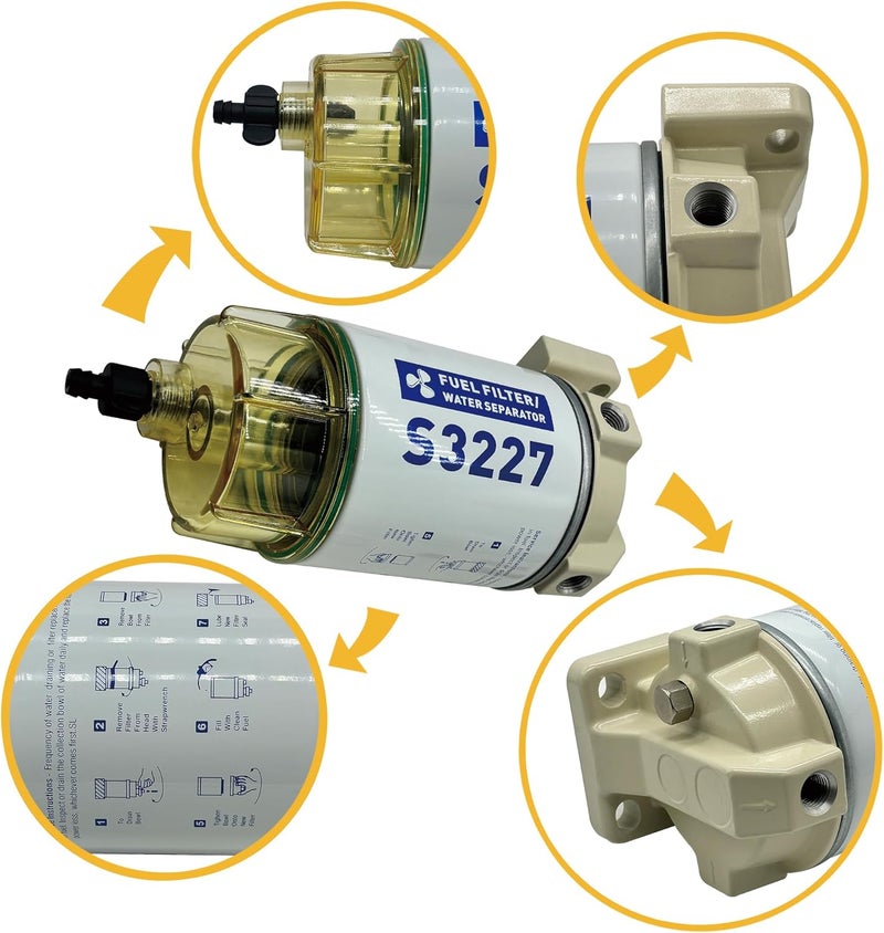 chiying S3227 Fuel Filter Water Separator Replacement for Marine Outboard Motor Mercury with 3/8" Barb x 1/4" NPT Fittings Replaces 320R, 490R-RAC-01,18-7948,9-37882,18-7922,18-7922-1. - Image 2